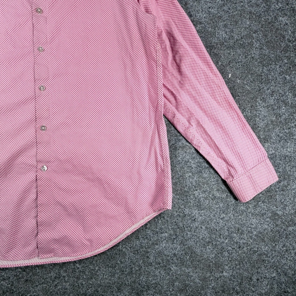 Calvin Klein Steel+ Dress Shirt Mens L PinK Geometric Stretch Non Iron Slim Fit - Picture 2 of 16